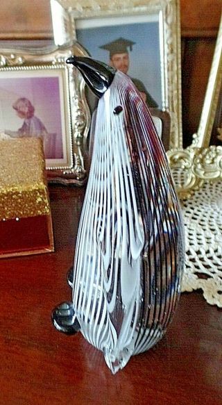Vintage Venetian Murano Dino Martens Striped Glass Penguin 16cm