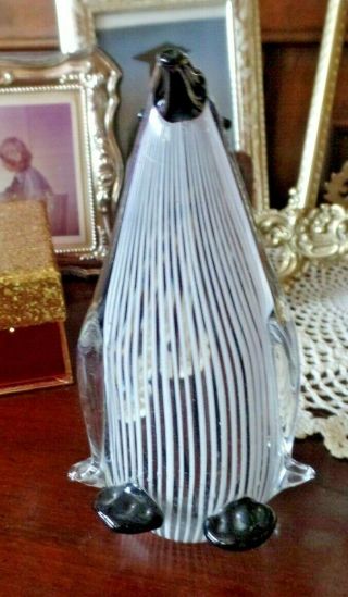 Vintage Venetian Murano Dino Martens Striped Glass Penguin 16cm 2