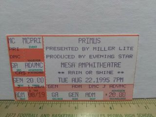 1995 Primus Concert Ticket Stub - Mesa Amphitheatre In Az 8/22/95