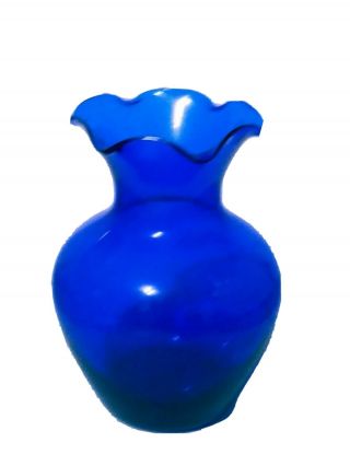 Vintage Hand Blown Cobalt Blue Art Glass Vase Polished Pontil Mark