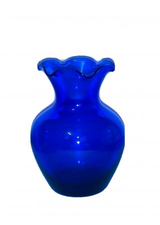 Vintage Hand Blown Cobalt Blue Art Glass Vase Polished Pontil Mark 2