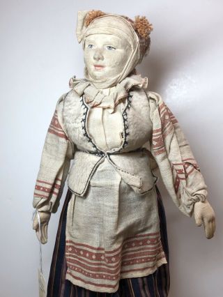 14.  5” Vintage Handmade Cloth Doll From Bulgaria 1930’s 1940’s Painted Face M5