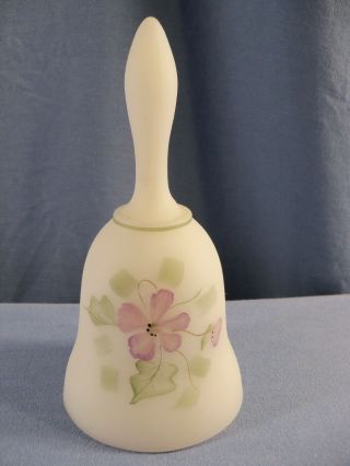 Fenton Hand Painted Satin Glass Bell Purple Flowers - Marilyn Wagner