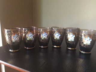 Set Of 6 Italian Murano Amethyst Art Glass Sherry/cordial Glasses,  Gold Trim,  3”
