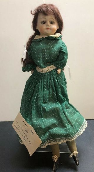 21” Antique German Doll 1880 Paper Mache & Cloth Brown Glass Eyes Brunette S