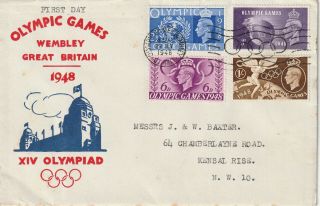 1948 Olympic Games Fdc First Day Cover Wembley Games Postmark