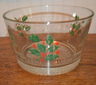 Christmas Indiana Glass " Holly With Red Berries " Clear Ice Bucket Serving Bowl