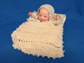 Vintage 1920s Armand Marseille Bisque Doll Baby Hand Puppet,  Celluloid Hands