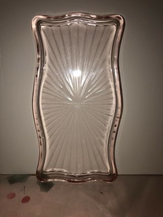 Vintage Pink Depression Glass Vanity Tray 9.  25 " Sunburst