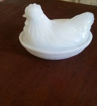 Vintage Hazel Atlas Older Milk Glass Hen On Nest Trinket 4 1/4 "
