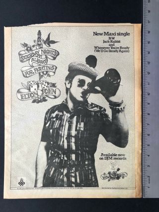 Elton John 1973 13x17” Single “saturday Night’s Alright Fighting” Ad