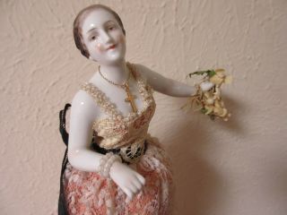 Large 5 " German China Half Doll Lady Arms Away Figurine W Vintage Body
