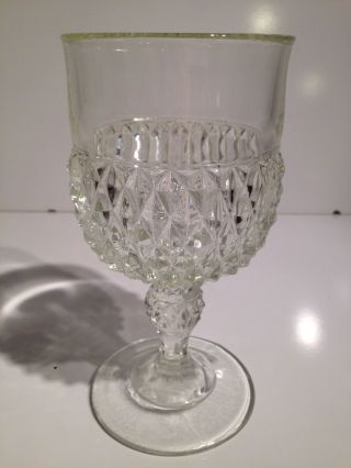 Vintage Indiana Glass Diamond Point Clear Water Goblet 10oz 60s