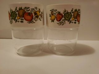 2) Vintage Pyrex Spice Of Life Stackable Glass Canister/container 3.  75 "