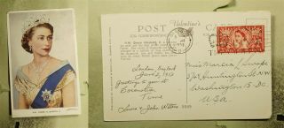 Dr Who 1953 Gb Glasgow Scotland Qeii Coronation Postcard To Usa F33179