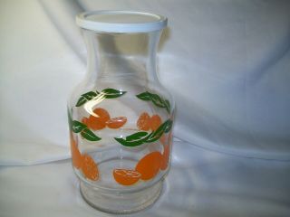 Anchor Hocking Glass Juice Pitcher Jar Jug Carafe Oranges & Leaves W/ Lid 6 Cup