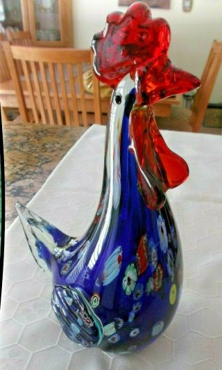 Hand Blown Glass Rooster Figurine Ornament Art Multi Color Millefiore