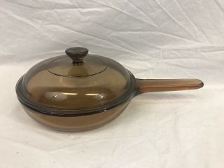 Corning Ware Visions Skillet Amber Glass 7 Inch Waffle Bottom Frying Pan W/lid