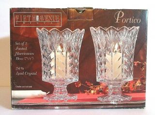 Fifth Avenue Crystal Portico 7.  5 " Hurricanes Vase Candle Pair Dead Stock