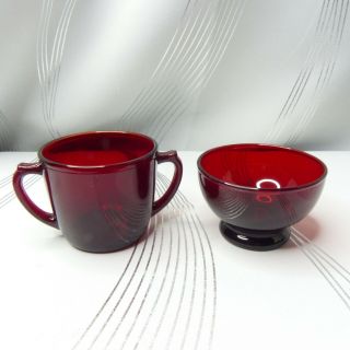 Anchor Hocking Vintage Mid - Century Royal Ruby Red Glass Sugar & Condiment Bowls