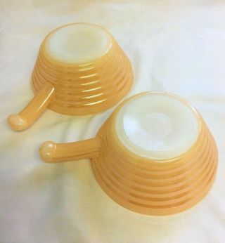 2 Vintage Fire King Oven Ware Peach Lustre Bee Hive Soup Bowls W Handles