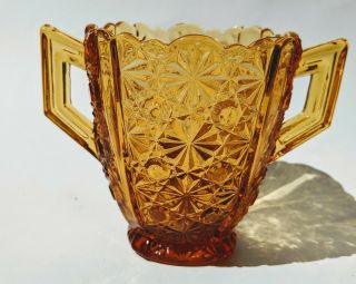 Vintage L.  G Wright Fenton Amber Daisy And Button 2 Handle Glass Open Sugar Bowl