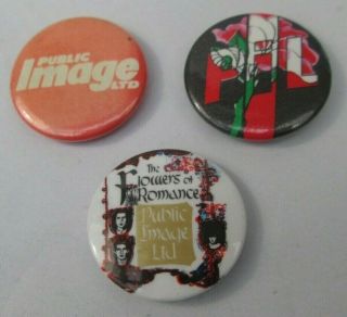 Pil Public Image Ltd 3 X Vintage 1980s Badges Pins Buttons Punk Wave