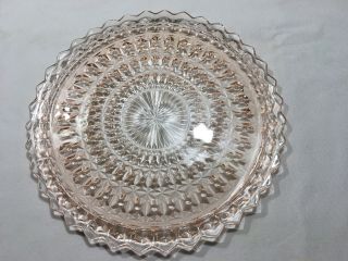 Vintage Pink Depression Glass Diamond Cut Platter Cake Plate Dish 10 " Diameter