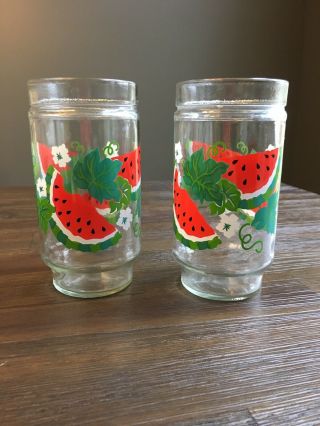 2 Vintage Anchor Hocking Watermelon Jelly Jar 6 " Glass Tumblers