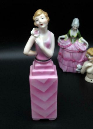 Vintage Porcelain Germany Half Doll Related Perfume Bottle Pink Art Deco