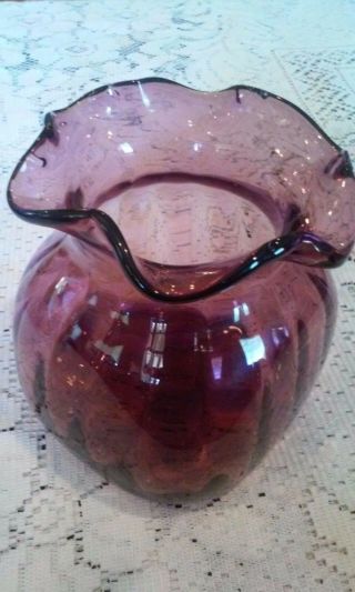 Murano Art Style Hand Blown Purple Glass Vase With Ruffled Edges 2