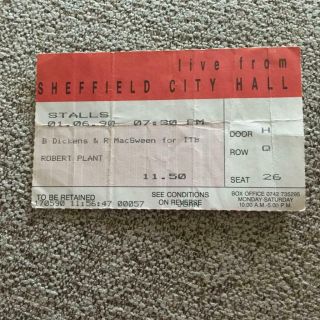 Robert Plant Led Zeppelin Ticket Sheffield City Hall 01/06/90 Q26