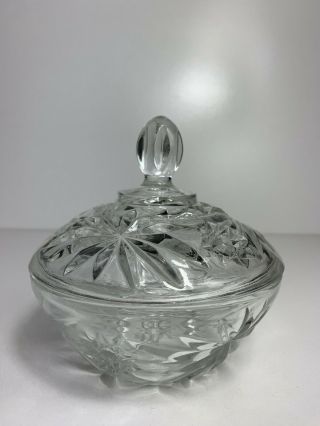 Vintage Clear Cut Glass Candy/nut Dish With Star Designs And Lid Crystal