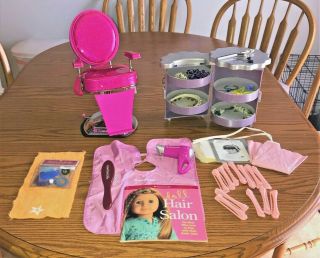 American Girl Doll Pink Glitter Salon Chair,  Purple Caddy,  Hair Accessories,  Euc
