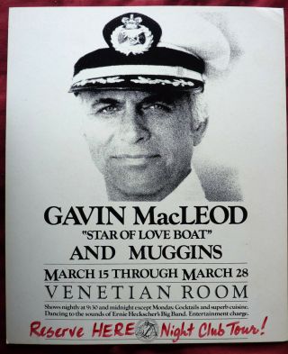 Gavin Macleod - Concert Poster - Vintage 1970s - Venetian Room San Francisco