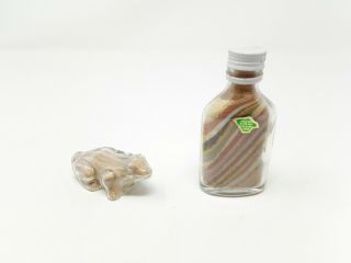 2 Isle Of Wight Alum Bay Sand Bottles - Bottle (10cms) & Glass Frog (7.  5cms)