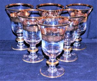 Elegant Set Of 6 Gold Encrusted,  Crystal Water Size Goblets,  6.  5 ",  10 Oz.
