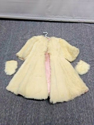 Vintage 1950s Terri Lee Tagged 16 " Doll White Rabbit Fur Coat With Gloves