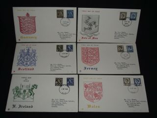 Gb First Day Covers 1968 Regional Definitives Set Of 6.  Cat Value £30 -