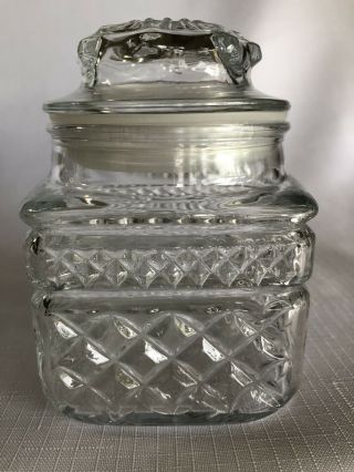 Anchor Hocking Clear Glass Canister Jar Lid Wexford Quilted Diamond 4 Inch Vtg