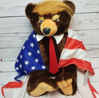President Donald Trump Trumpy Bear Deluxe 25” Stuffed Plush American Flag Cape