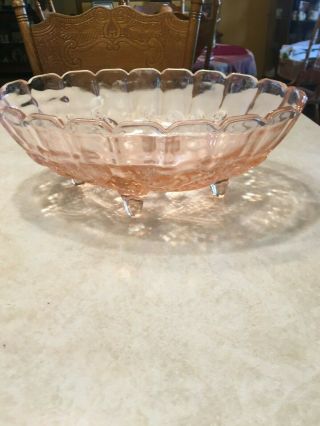 Vintage Indiana Company Pink Glass Oval Footed Fruit Bowl 8x12