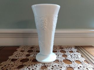 Vintage Westmoreland White Milk Glass Grape Vine Pattern Vase 9 Inch