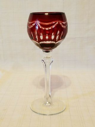 Vintage Czech Bohemian Cut - To - Clear Glass Wine Glass - Ruby Red - 8 - 1/4 "