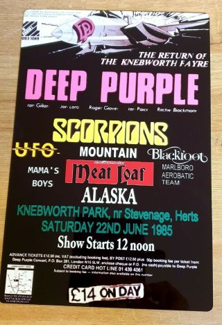 Deep Purple - Knebworth 1985 - Mancave - Homebar 8x12 " Metal Sign
