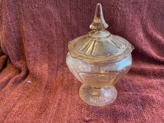 Vintage Pink Depression Glass Floral Lidded Candy Dish Apothecary Jar