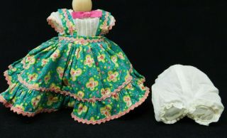 Vntg 1952 Vogue Ginny Doll " Edie " Square Dancer Green & Pink Floral Dress