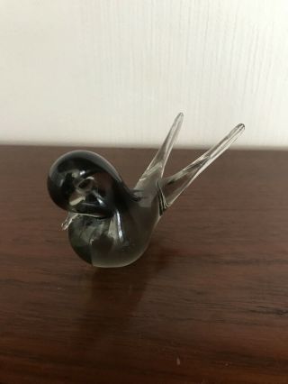 Small Murano Glass Grey Swallow Bird Paperweight Vgc