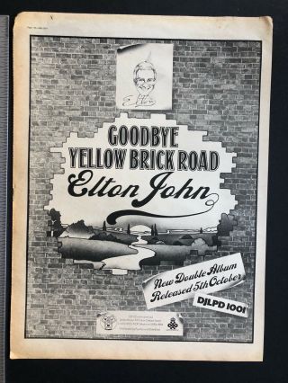 Elton John 1973 13x17 " Album Release “yellow Brick Road” Promo Ad