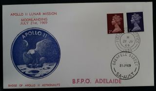 1969 Great Britain Apollo 11 Moon Landing Cover Field Post Office& Bhpo Adelaide